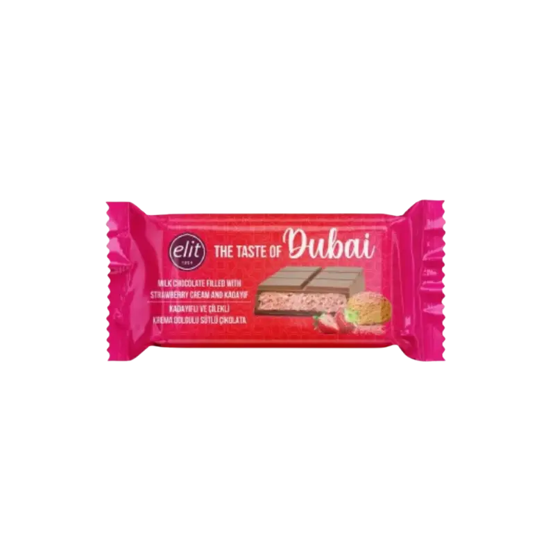 Elit Dubai Milk Chocolate Strawberry Cream & Kadayif 12 x 90g